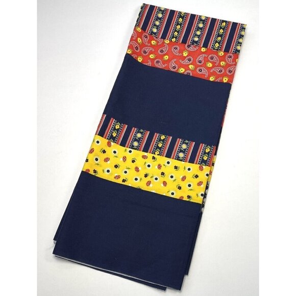 VTG 2yds x 45" Wide Broadcloth FABRIC Navy Patchwork Paisley Floral Mushroom EUC - Picture 1 of 3